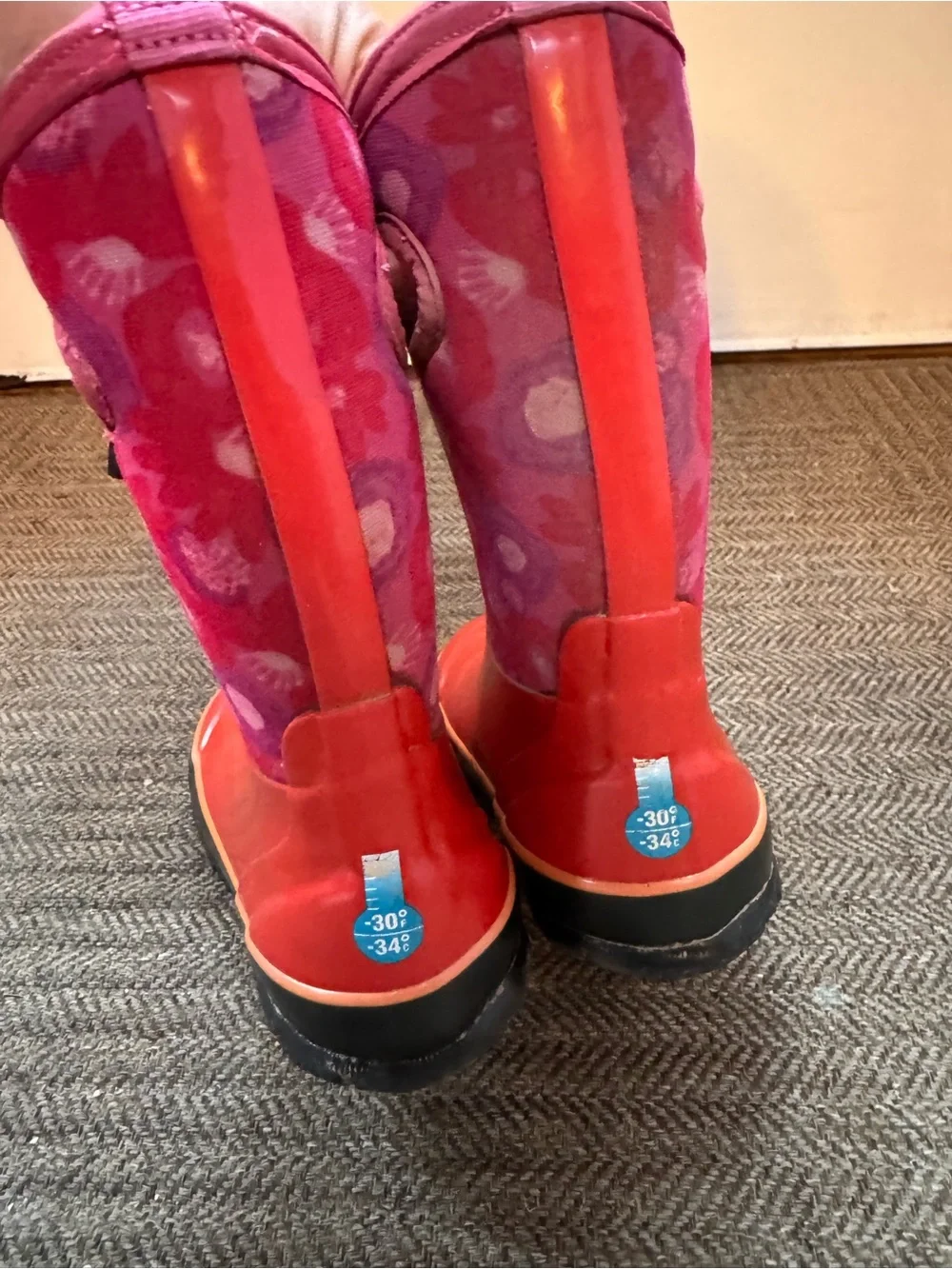 BOGS Kids' Pink Floral Waterproof Rain Boots